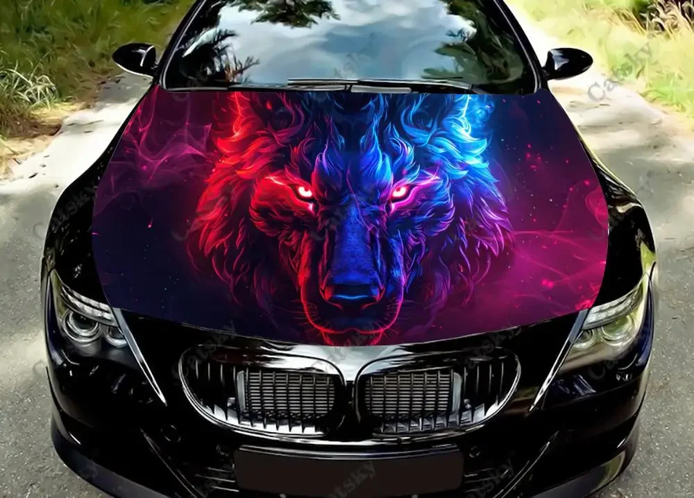 Wolf with Red Eyes Car Hood Decal Stickers Wrap Vinyl Film Engine Cover Decals Sticker Car Hood Protective Film