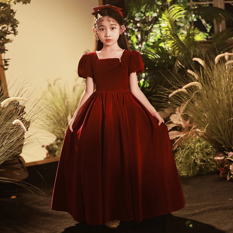 YZYmanualroom 여자 고급 레드 플란넬 주니어 신부 들러리 드레스 미인 대회 드레스 꽃 소녀 드레스/맞춤 제작 가능