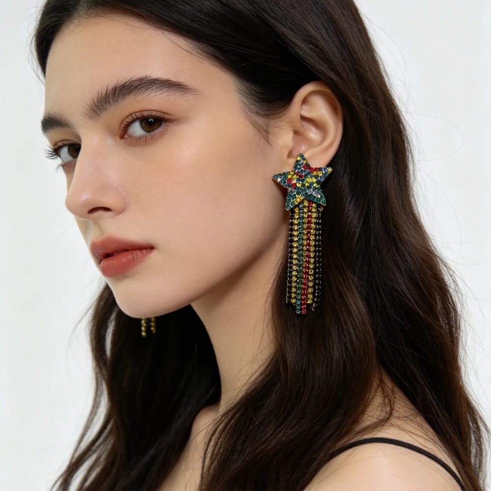Bohemian Earrings For Women Statement Crystal Jewelry New Handmade Long Tassel Earring Pearls Star Drop Earrings