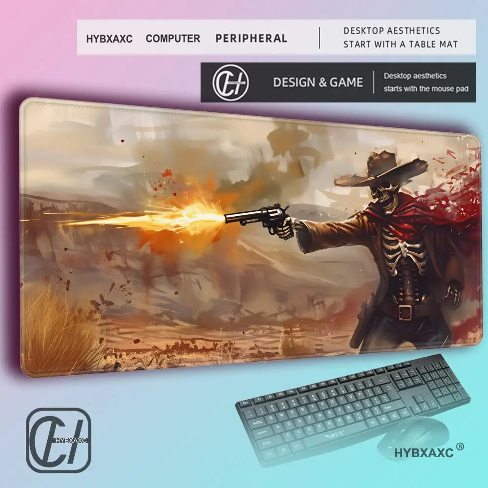 HYBXAXC Wild West Skeleton Shooting Revolver Thunder Junction Cowboy Decor Western MousePad  Gaming Accessories  Deskmat