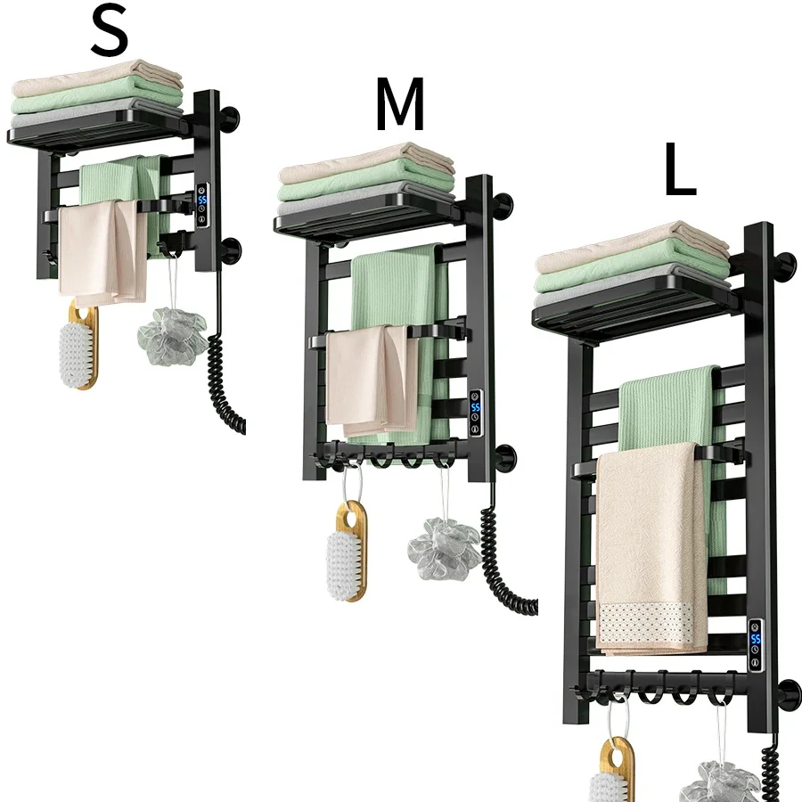 Black Multi-Size Intelligent Constant Temperature Aluminum Black Thermostat Electric Towel Rack Heated Towel Rack