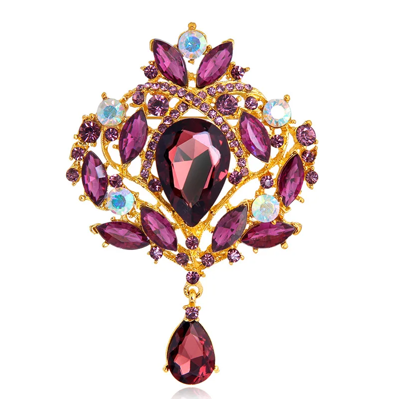 Elegant High Quality Large Crystal Teardrop Brooch for Women Wedding Art Deco Rhinestone Jewelry