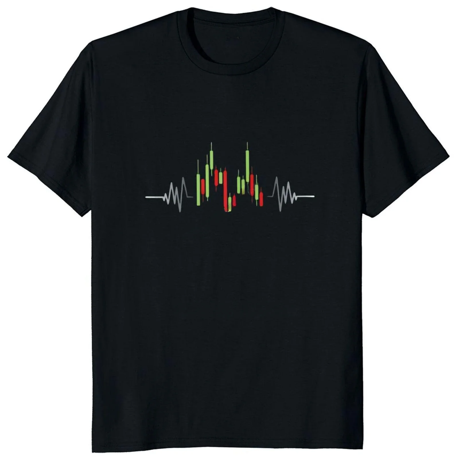 Funny Crypto Coin Trader Geek Gift Tee Tops  Cotton Unisex O-neck Casual T-shirts Stock Trading Heartbeat T Shirt