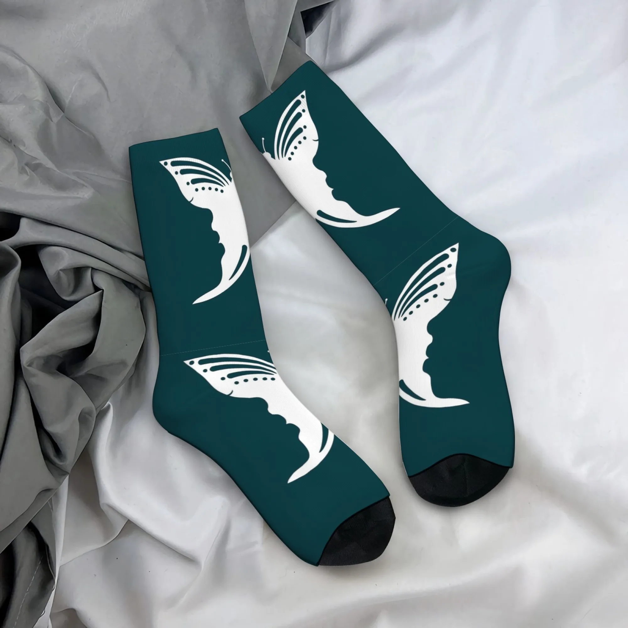 

Минималистичные носки с бабочкой и силуэтом скрытого лица, зеленые абстрактные геометрические принты, художественные носки для экипажа, дышащие носки унисекс