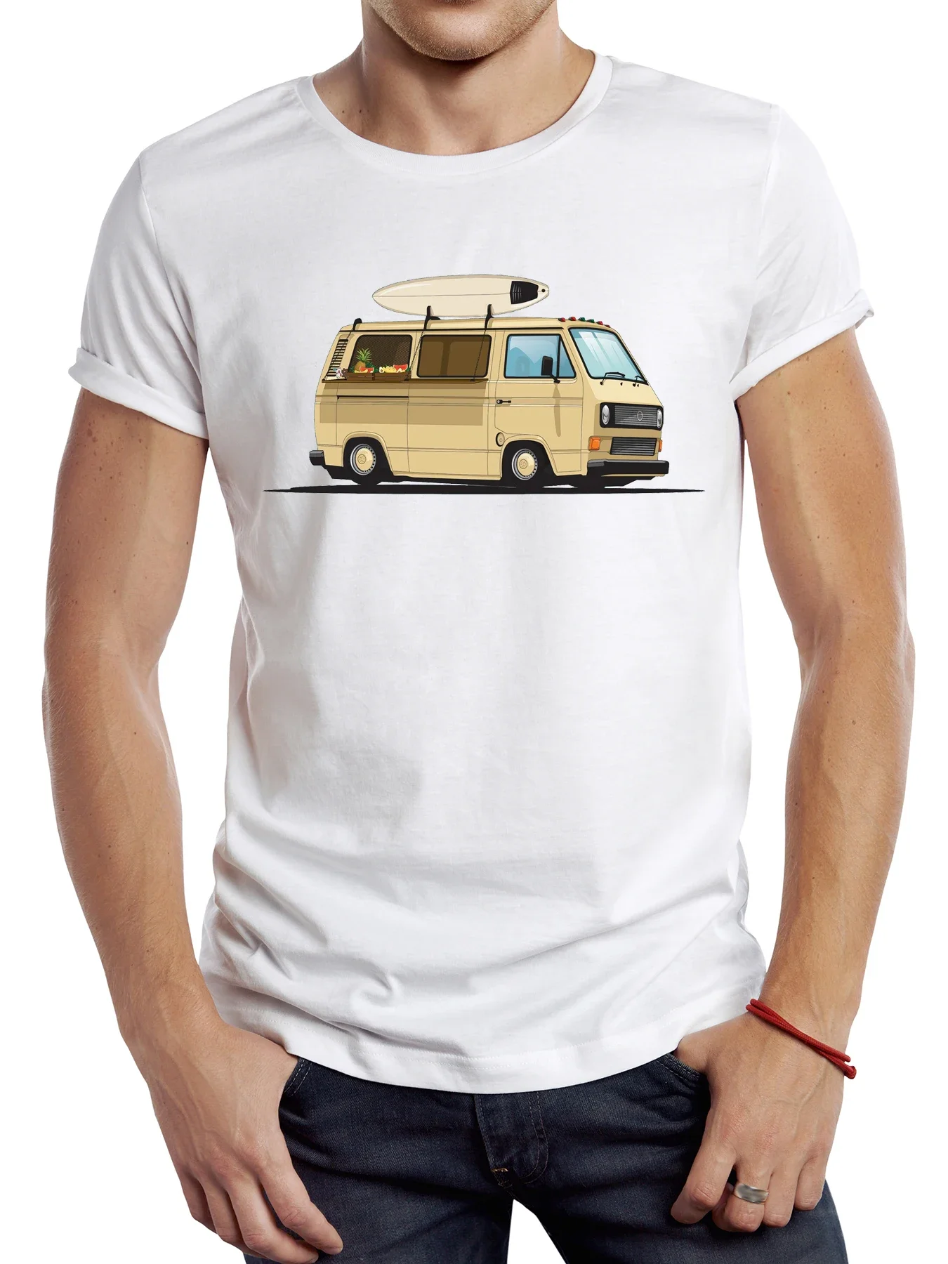 

Tops Hipster Retro Beach Camping Van Printed Tee Vintage Surfing Camper Bus Men T Shirt Casual Surf Board Male summer funny new