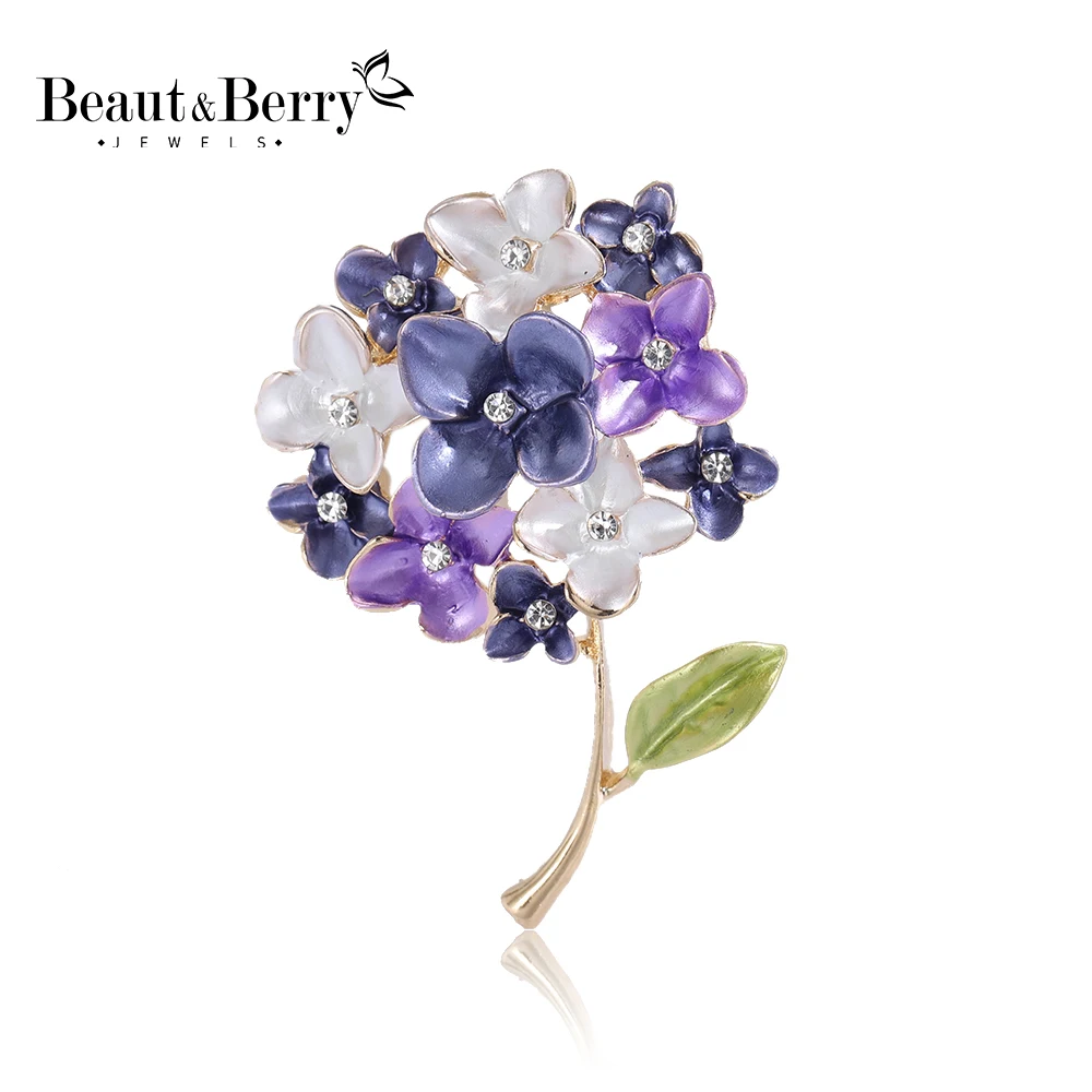 Beaut&Berry Popular Enamel Rhinestone Flower Brooches 4-Color Women's Dress Office Party Casual Pins Accessories Gifts