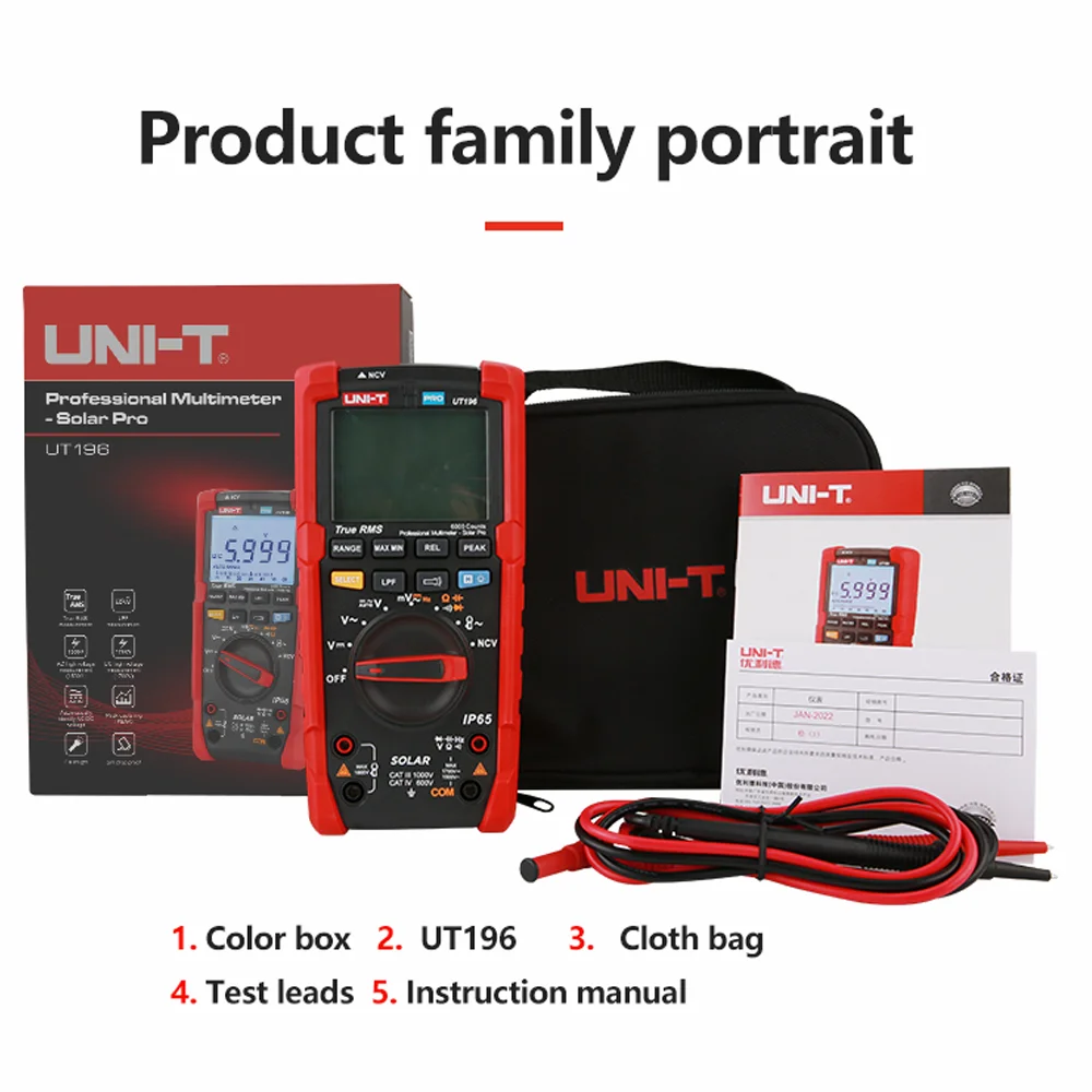 Multímetro Digital profesional UNI-T UT196, probador de voltaje de 1700V CC, verdadero valor eficaz de capacitímetro, medidor de frecuencia de resistencia, Solar Pro