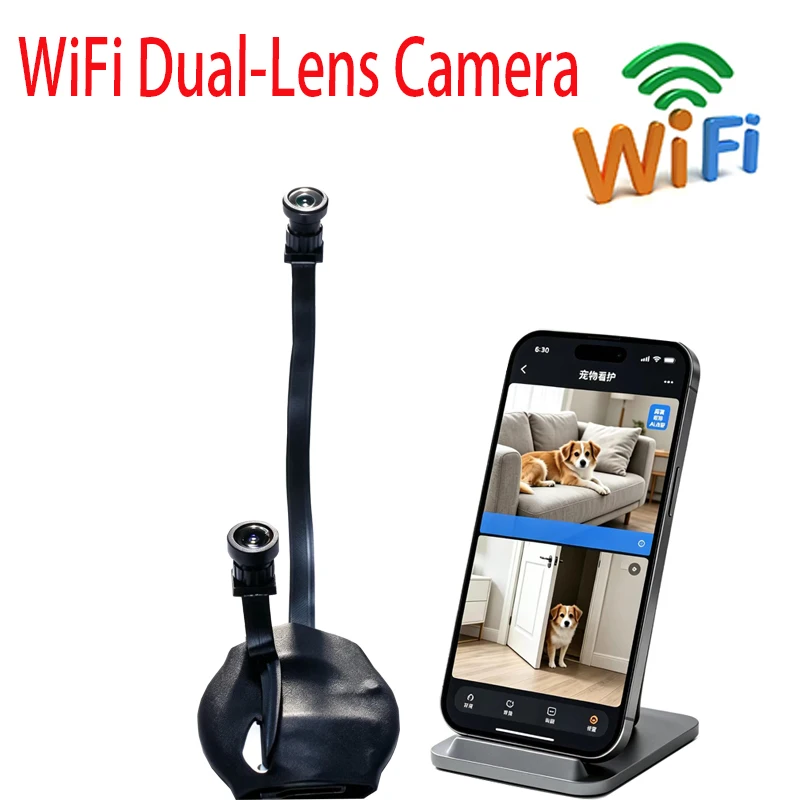 HD 2MP Dual-Lens Mini Wide-Angle WiFi Home Nanny Pet Monitoring Camera with Motion Detection Remote Control
