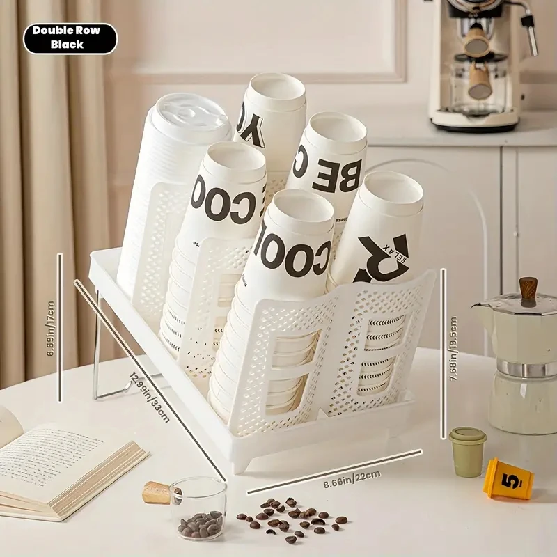 Double Row Disposable Cup Holder, Multi-Compartment Foldable Design, Large Capacity Coffee Corner Organizer, Paper Cups & Wine