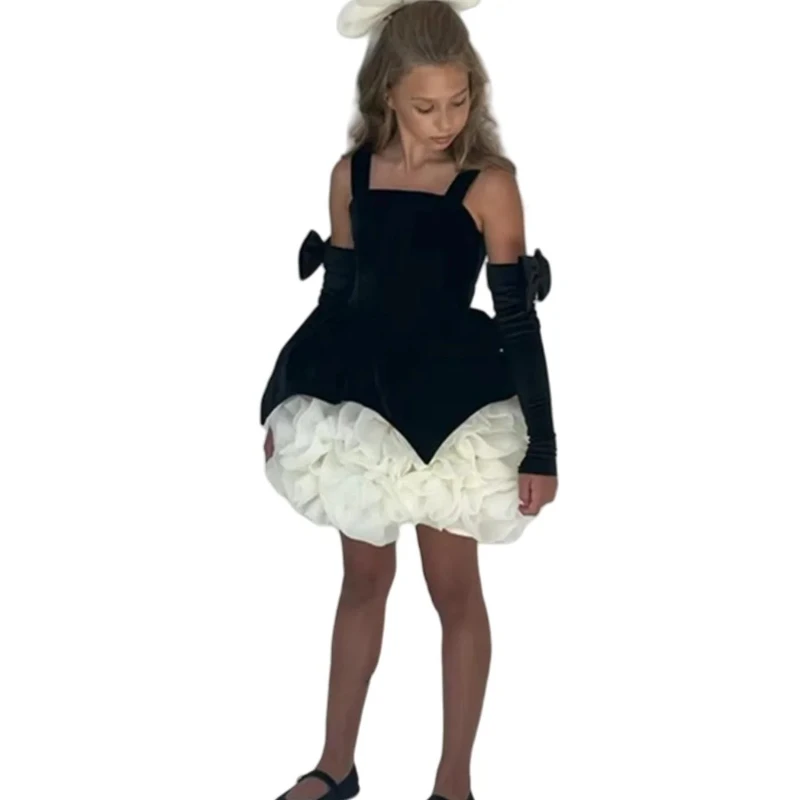 

Children Vintage Style Black Girls Party Dress Costume Puffy Princess Gown Birthday Host Fashion Show Pageant Dresses Vestido