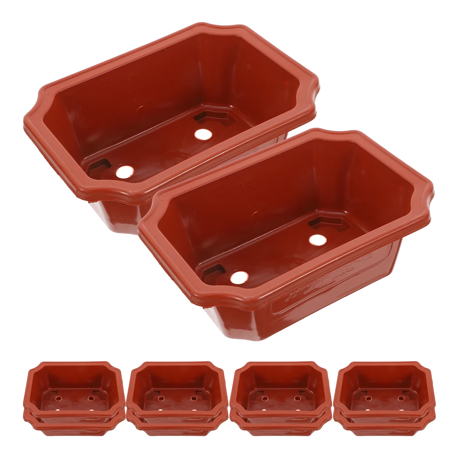 

10Pcs Red Vintage Bonsai Flowerpots Rectangular Plastic Plant Containers for Succulents Cactus Indoor Gardening Decoration