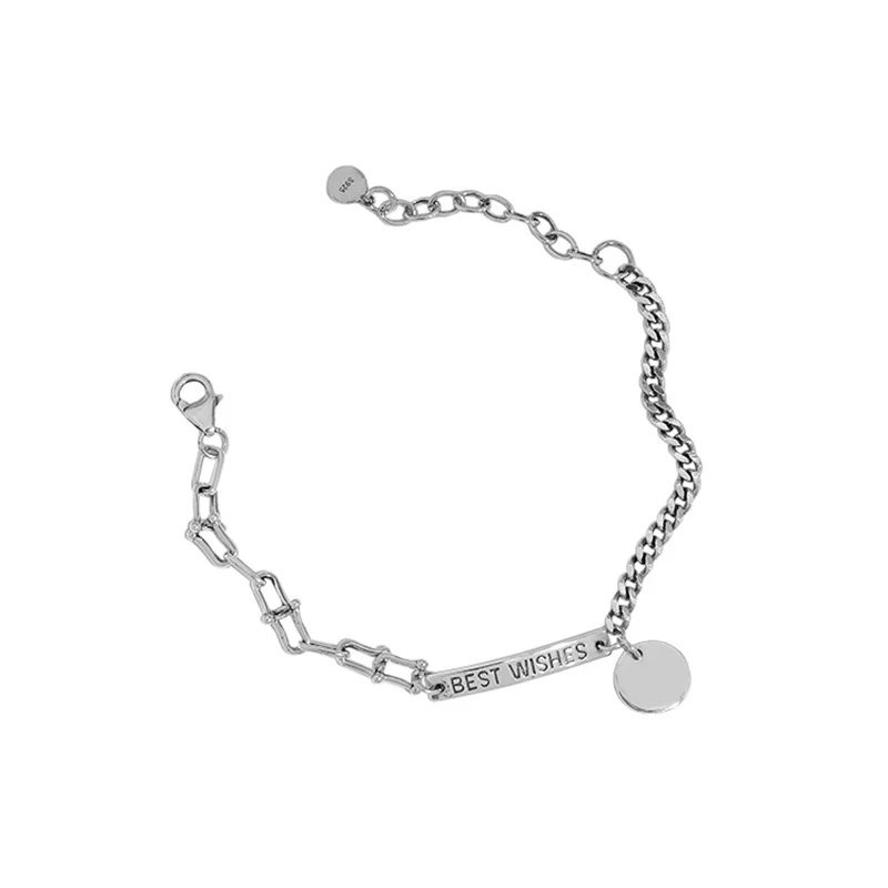 

Inspirational Link Bracelet Best Wishes S925 Sterling Silver Engraved Best Friend Sister Gift for Women Teen Girls