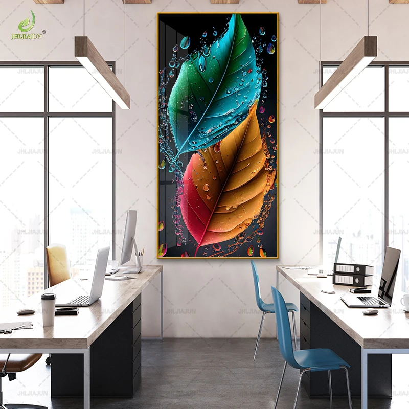 Modern minimalist living room decoration painting with water droplets, leaves, porcelain murals, corridor hanging paintings