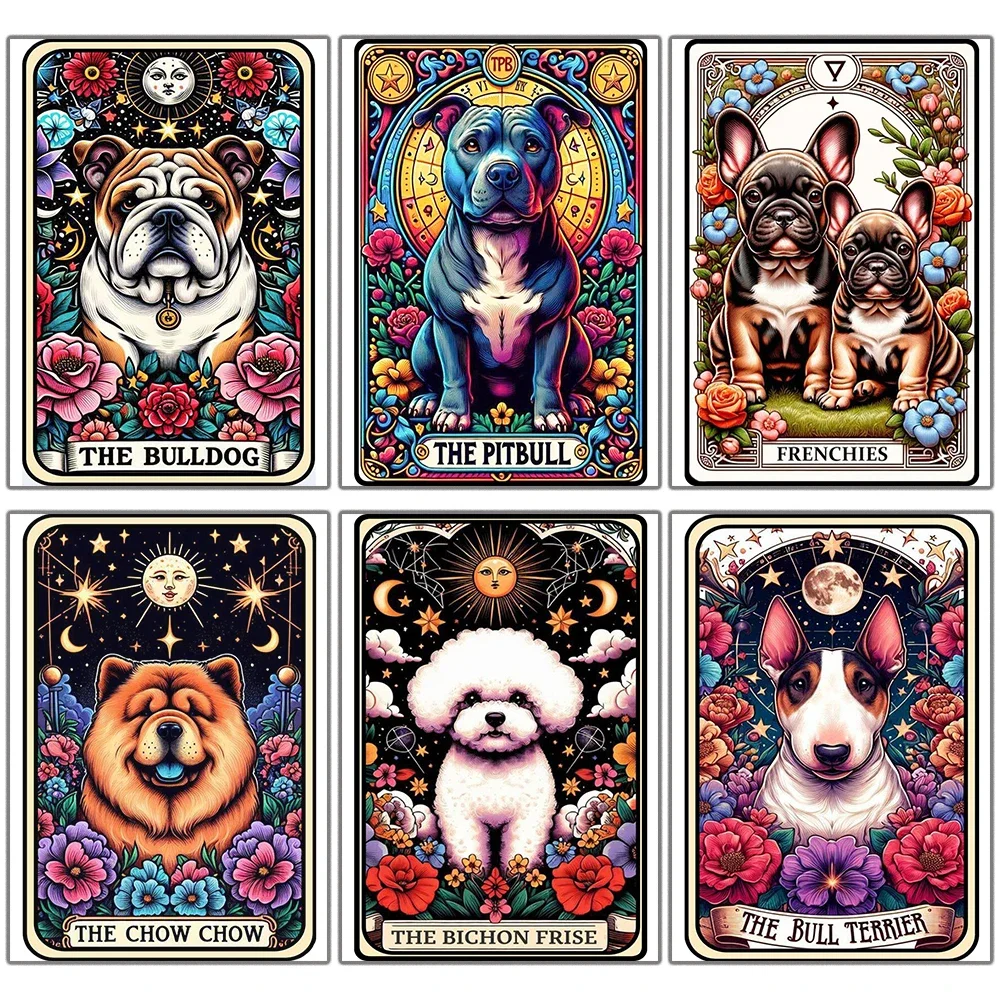 DIY Diamond Painting Tarot Cards Animal Full Diamond Embroidery Cartoon Dog and Flower Cross Stitch Set Art Home Decoration Gift