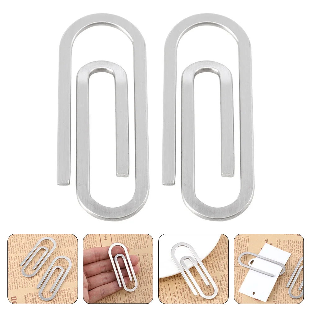 2 Pcs Paper Clip Stationery Bracket Bulk Binder Clips Creative Stainless Steel Clamp Folder Office Book