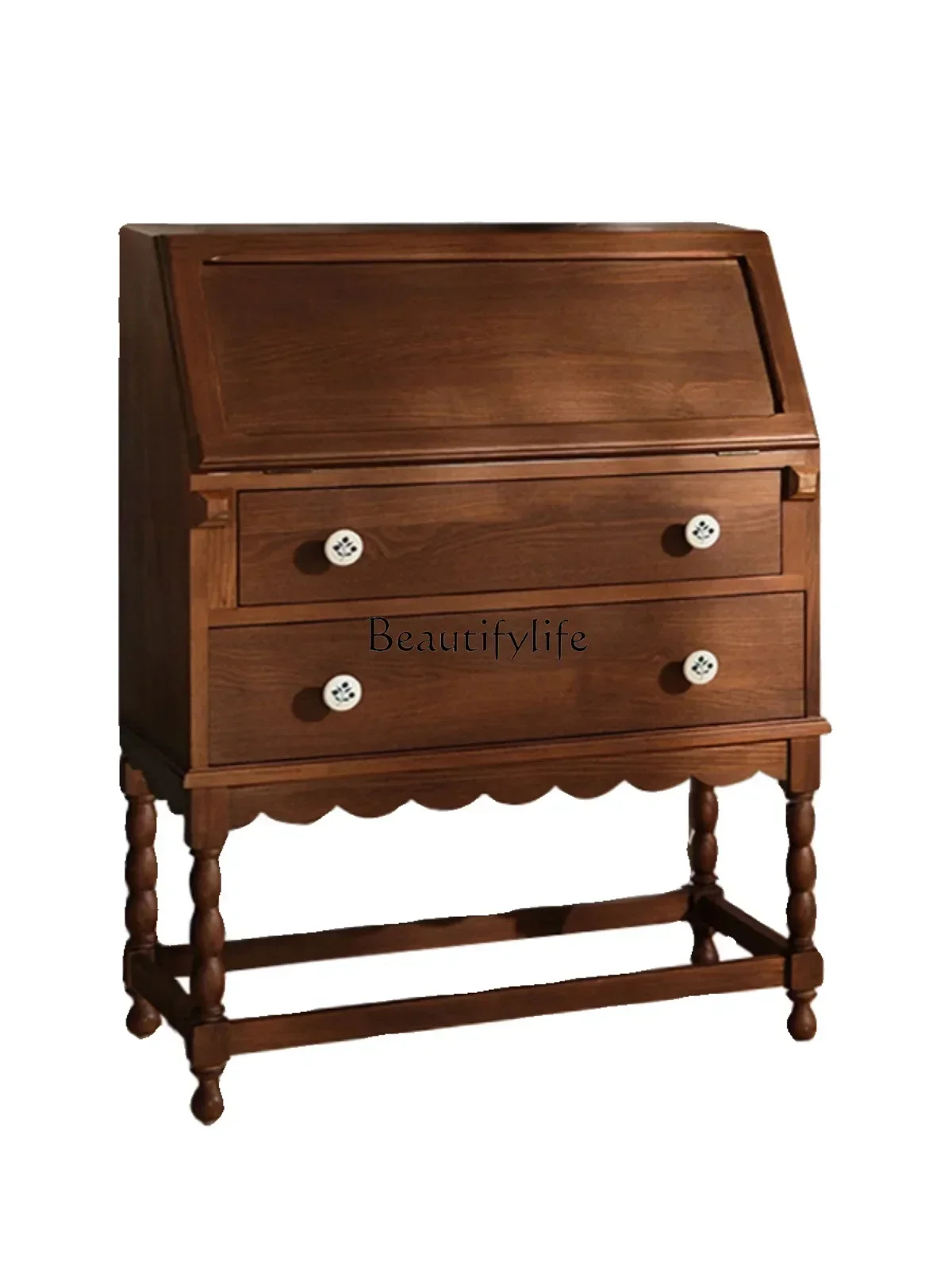 

Affordable Luxury Style Solid Wood Dressing Table Home Small Apartment Retro Style Makeup Cabinet Restaurant Showcase