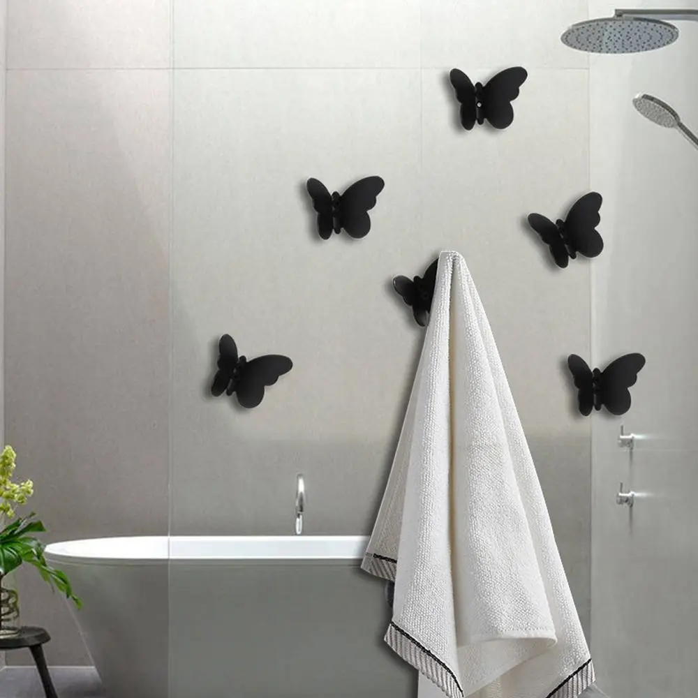 Stainless Steel Butterfly Shaped Wall Hanger Three-dimensional Gold/Silver/Black Towel Hangers Sturdy Waterproof Key Holder Rack