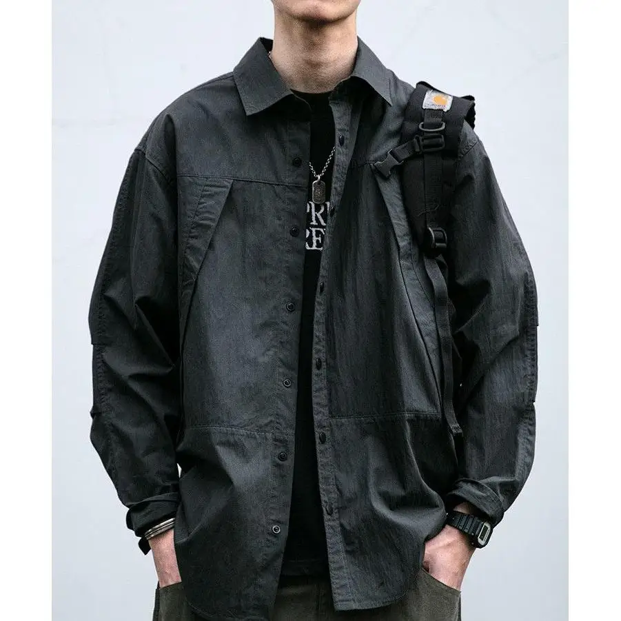 

Мужская рабочая одежда в стиле ретро, свободная, весенне-осенняя, с 3D-мозаикой, повседневная, функциональная, с длинными рукавами, модная, из полиэфирного волокна