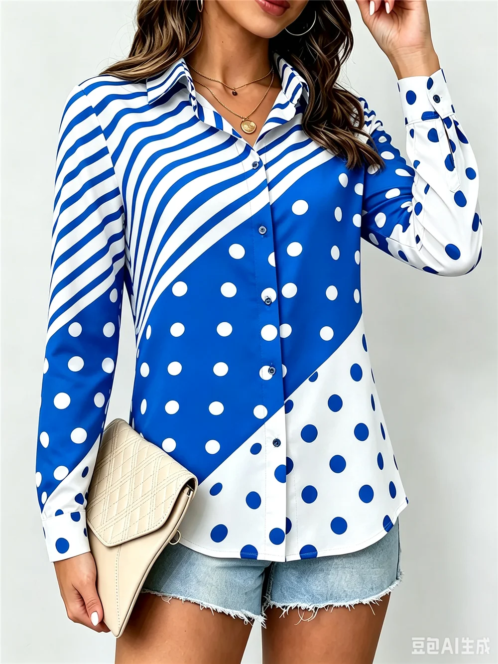 Fashion Striped And Dot Women Shirts Spring Autumn Long Sleeve 3D Printed Ladies Trend Blouse 3XL Plus Size Casual Shirt