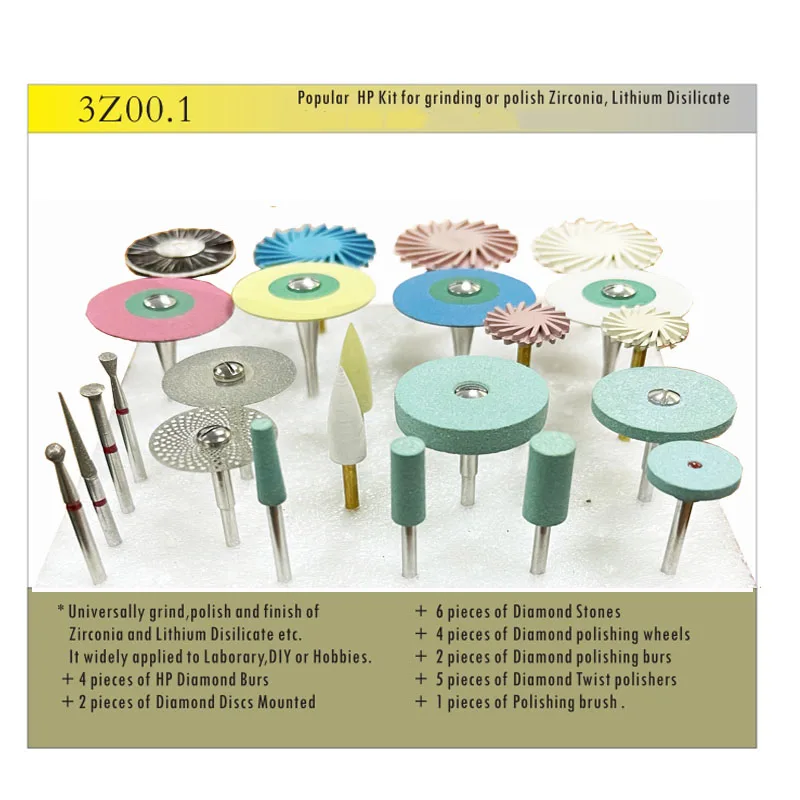 Juego de brocas de laboratorio de disilicato de litio de circonia cúbica, herramienta de Odontología de molienda universal, Popular, HP, 24 unids/set