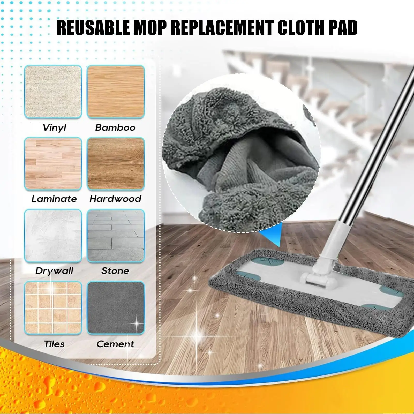 

Многоразовые подушечки для швабры, ткань для влажной и сухой уборки, сменный блок для чистки гостиной, стирки, подвала, кухонной плитки для дома