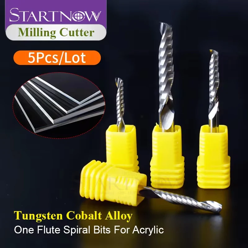 Startnow 5Pcs/Lot Acrylic Carbide Tungsten Steel Milling Cutter CNC Router Tungsten 1 Flute Spiral Bits PVC Plastic End Mills