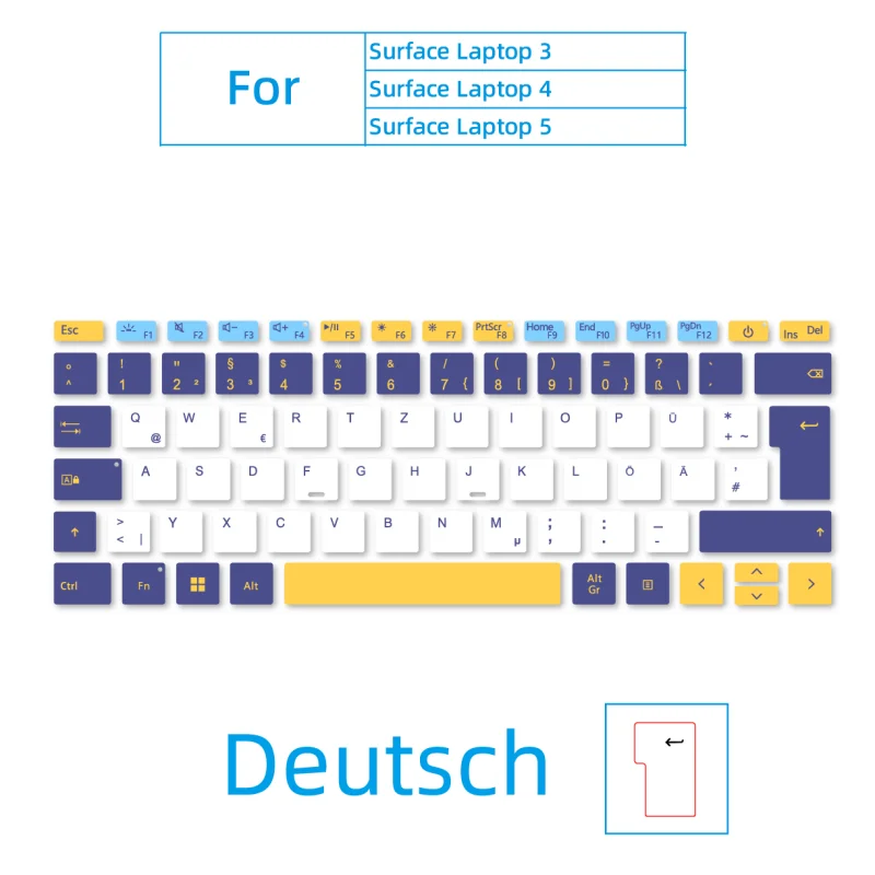 German Suitable for Microsoft Surface Book Laptop Go 1/2/3 Pro 4/5/6/7/8/9/10/11 Button Stickers with Contrasting Colors