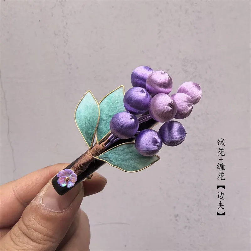 

Handcrafted Silk Velvet Flower-trimmed Purple Hair Clip, Fashionable Design, Wine-shaped Grape Purple Hair Accessory