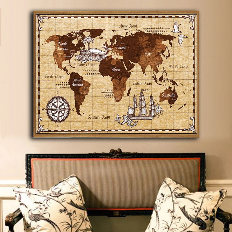 Paintings خريطة العالم جدار الفن قماش لوحات يطبع الفني الجمالية غرفة المعيشة معلقة ملصق صور غرفة نوم الديكور