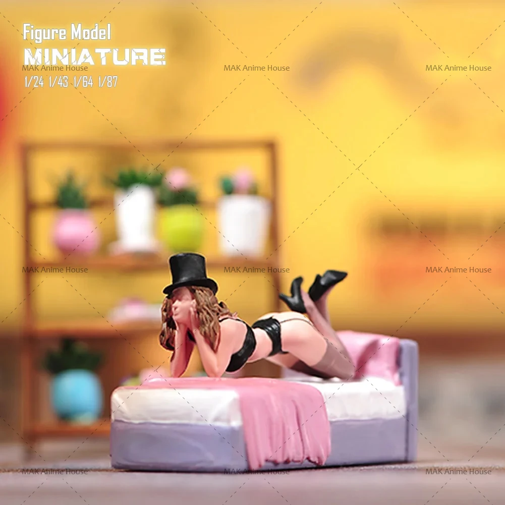 

Miniatures 1/24 1/64 1/43 1/87 Wearing Aa Hat Sexy Prone Woman Female Scene Figure Doll Creative Home Scene Decoration Car Toy