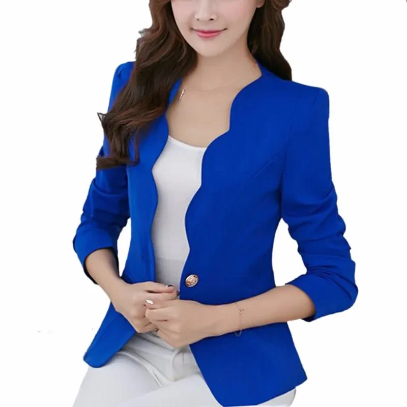 

Women Suit Jacket Long Sleeve OL Fashion Slim Blazer Plus Size Flower Side Coat Female Work Wears Rose Red Solid Color Formal