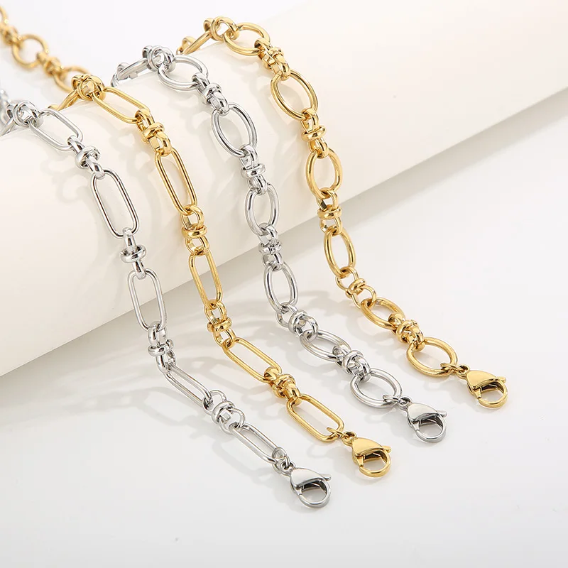 7/9//10mm Stainless Steel Round Knot Splicing Link Chain Necklace for Women Men Minimalist Choker Jewelry Accessory
