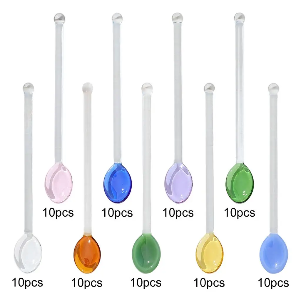 10pcs/Set Mixing Spoon Espresso or Tea Stirrers Glass Stirring Spoon Rod Borosilicate Glass Teaspoons for Sugar Bartender Bar