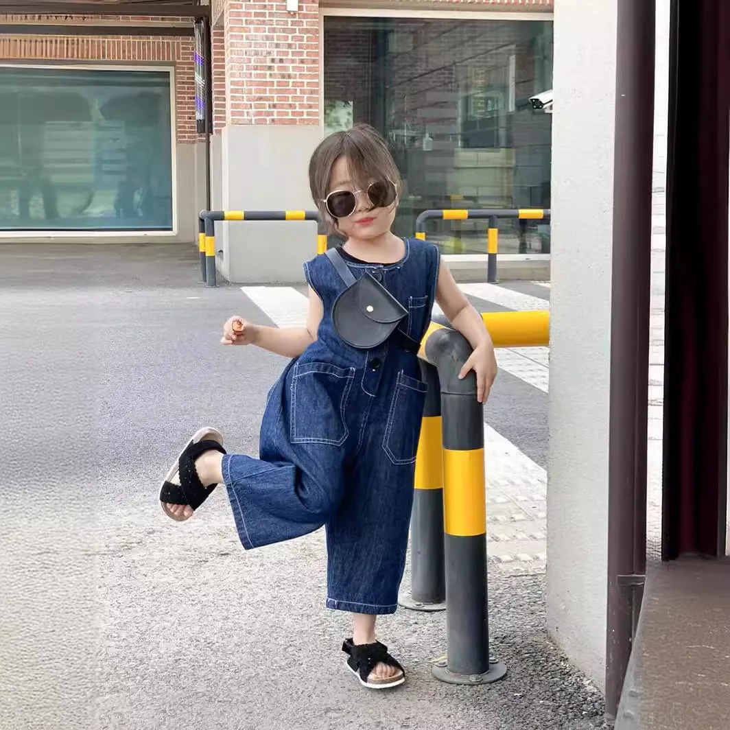 

Korean Children's Clothing Summer New Style Jumpsuit Overalls for Boys and Girls Loose Sleeveless Denim Pants