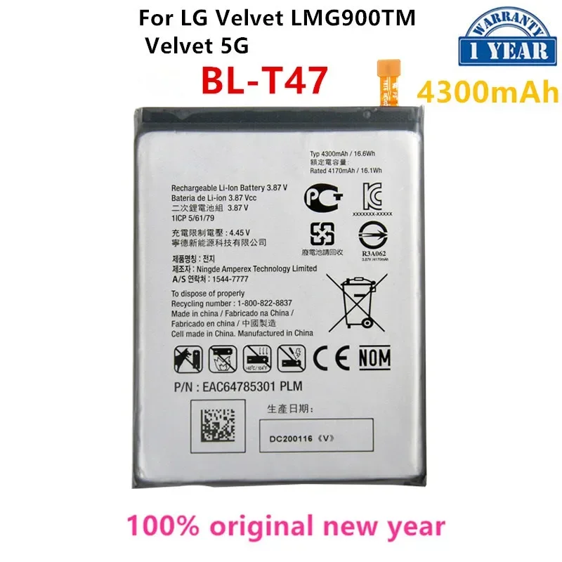 

Original BL-T47 4300mAh Battery For LG Velvet LMG900TM Velvet 5G BL T47 G9 Mobile phone Batteries