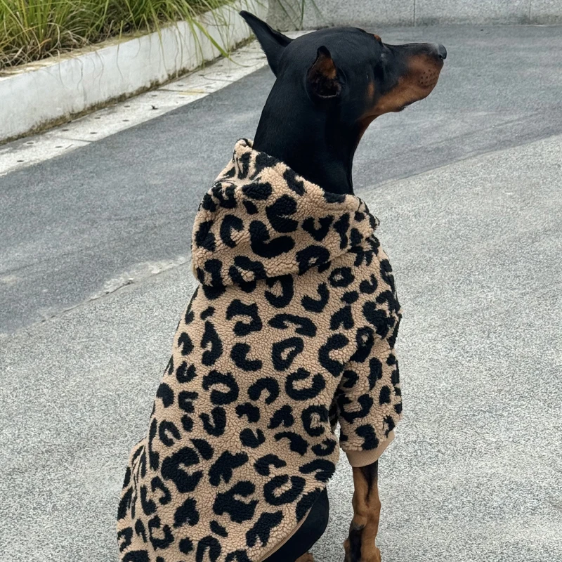 Mode Leopard Hoodie Für Medien Große Hunde Warme Fleece Hund Jacke Dobermann Mäntel Für Große Hunde ropa para perro – Detail 3