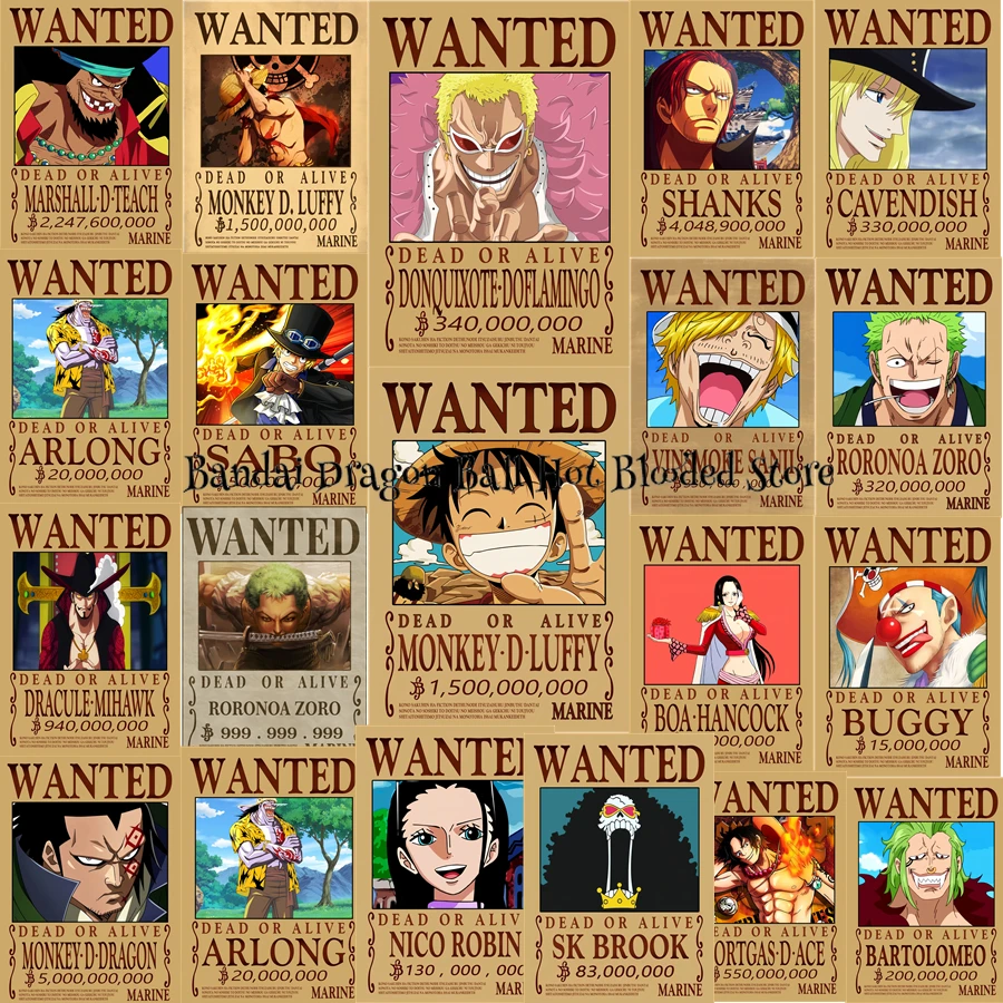 

Classic Hot-blooded Anime One Piece Canvas Painting Monkey D. Luffy Wanted Warrant Vintage Picture Home Decor HD Posters Wall