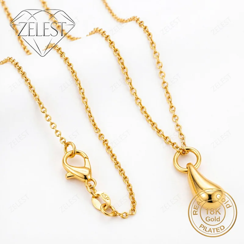 18K Gold Plated 16-30 Inch Delicate Glossy Teardrop Pendant Necklace for Women, Fashionable Gift Accessory