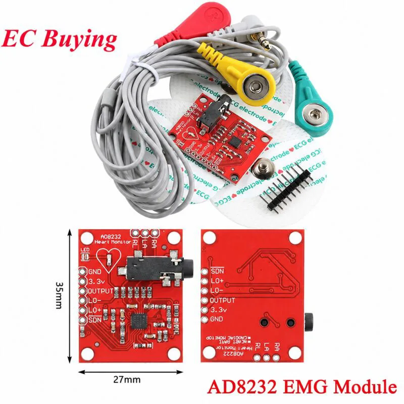 Muscle Signal Sensor EMG Sensor ECG Module AD8232 ECG Measurement Pulse Heart Rate Acquisition Monitoring Kit for Arduino R3