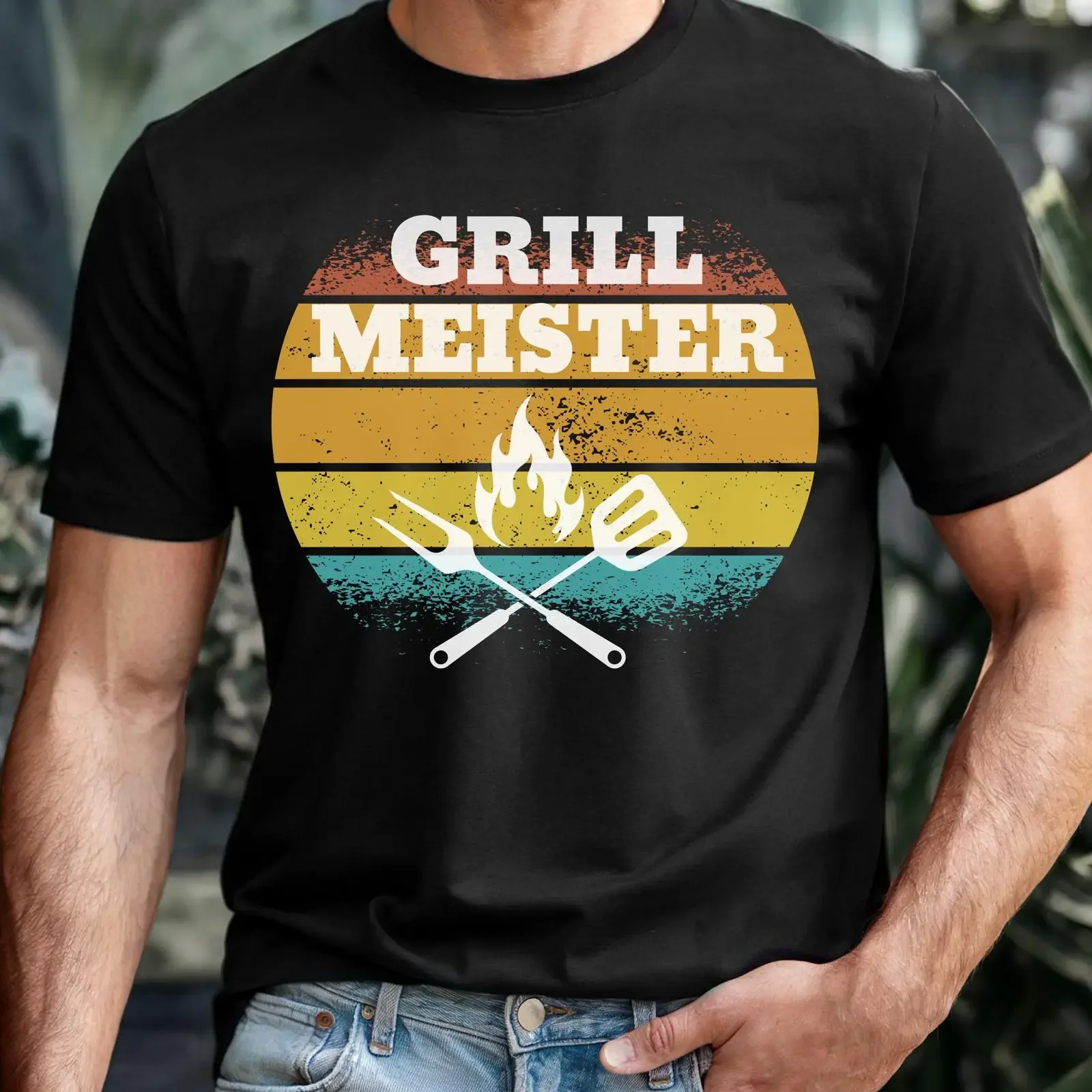 Men's Retro Grill Meister T Shirt Funny BBQ Grilling Vintage Grillmaster for Dad Father's Day vintage Washed streetwear Soft