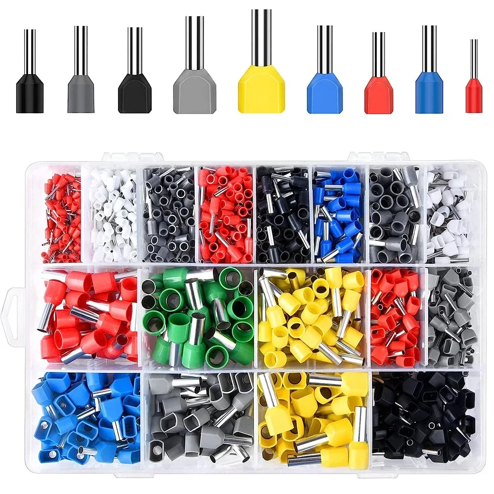 1200pcs European Style Tubular Terminals Ve Insulated Terminals Household Electrician Quick Wiring Cable Wire Connector Set