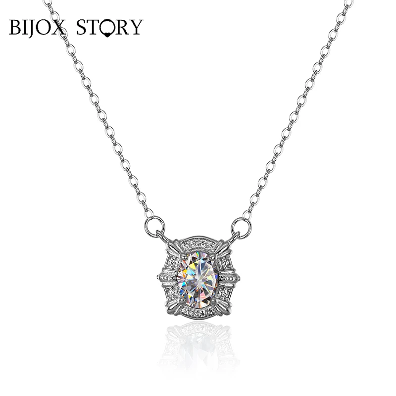 

BIJOX STORY New Trendy 2023 Moissanite Shiny Oval Pendant Necklace for Women 925 Sterling Silver Necklace for Wedding Engagement