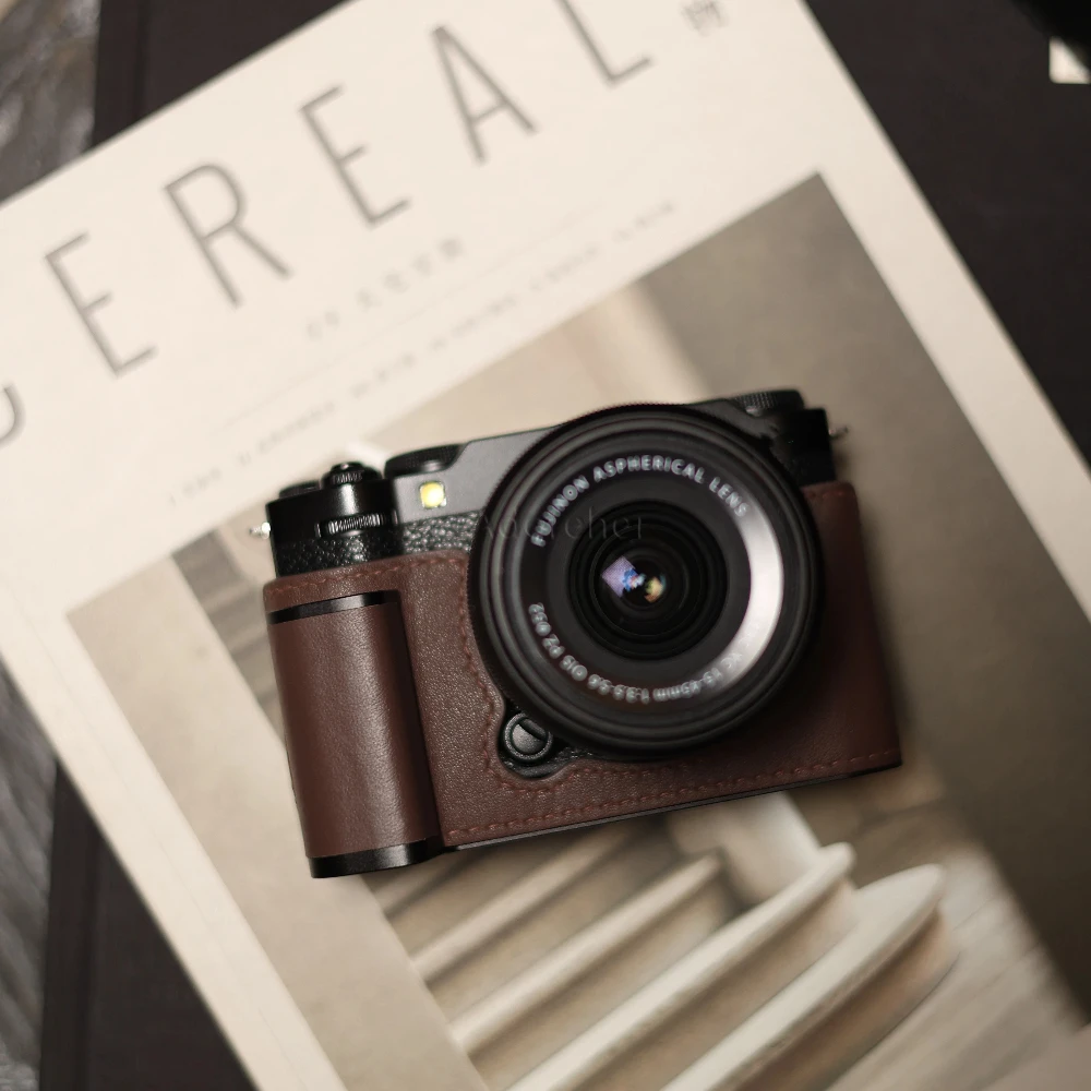 Cowhide Leather Camera Case Half Cover Protective Case for Fujifilm X-M5 XM5 Camera Bag