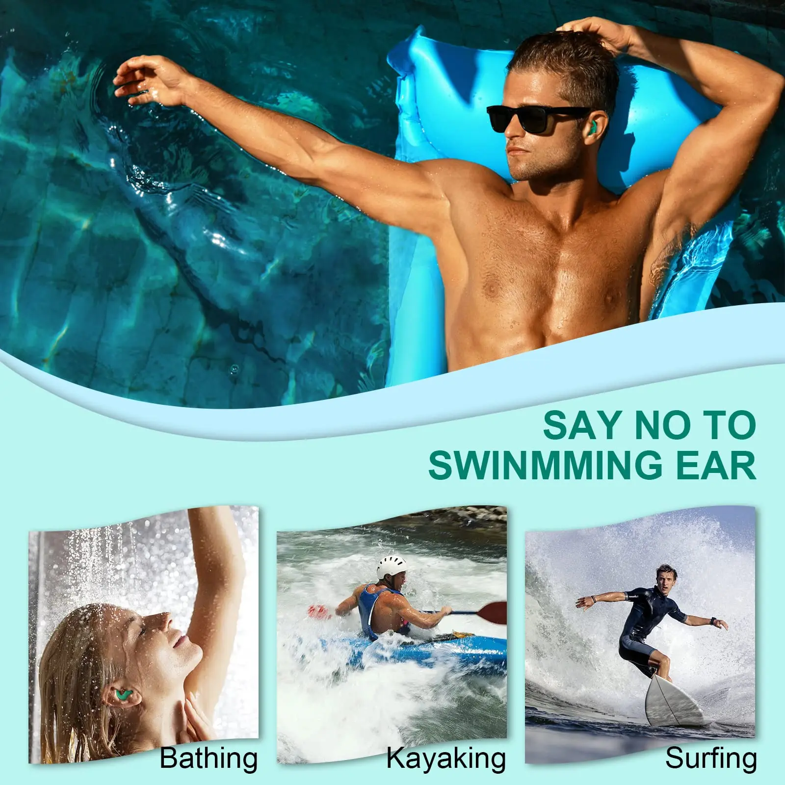 3 Pairs Improved Waterproof Reusable Silicone Earplugs with Noise Cancelling Suitable for Waterproof and Noise-Proof Activities