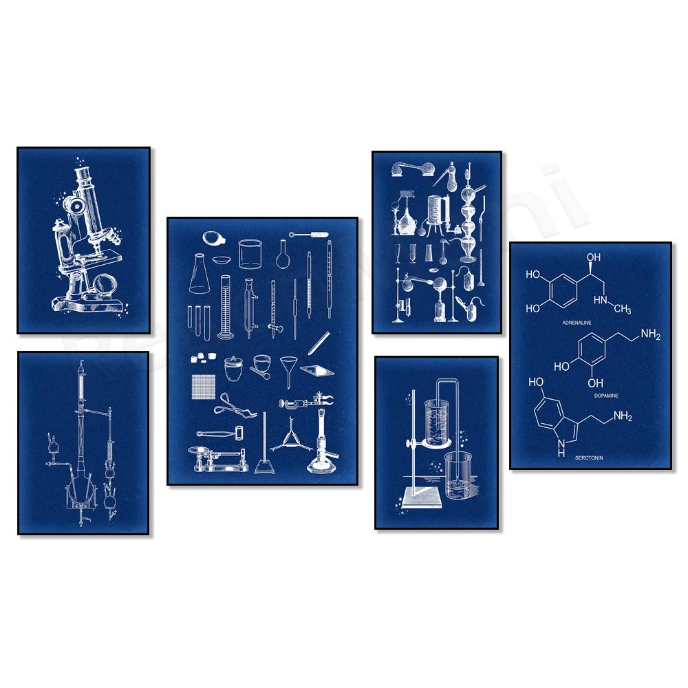 Chemistry poster, chemical tools, chemical instruments, chemical equipment, test tubes, flasks, laboratory scientist gifts
