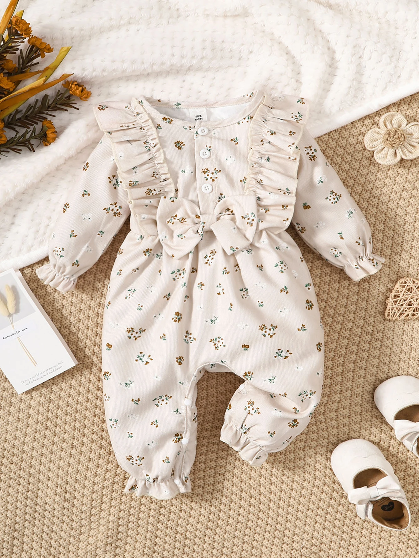 3-24 Month Baby Girl Long Sleeved Floral Bodysuit Spring and Autumn Jumpsuit for Toddler Girl Fashion Ruffle Onesie Clothes