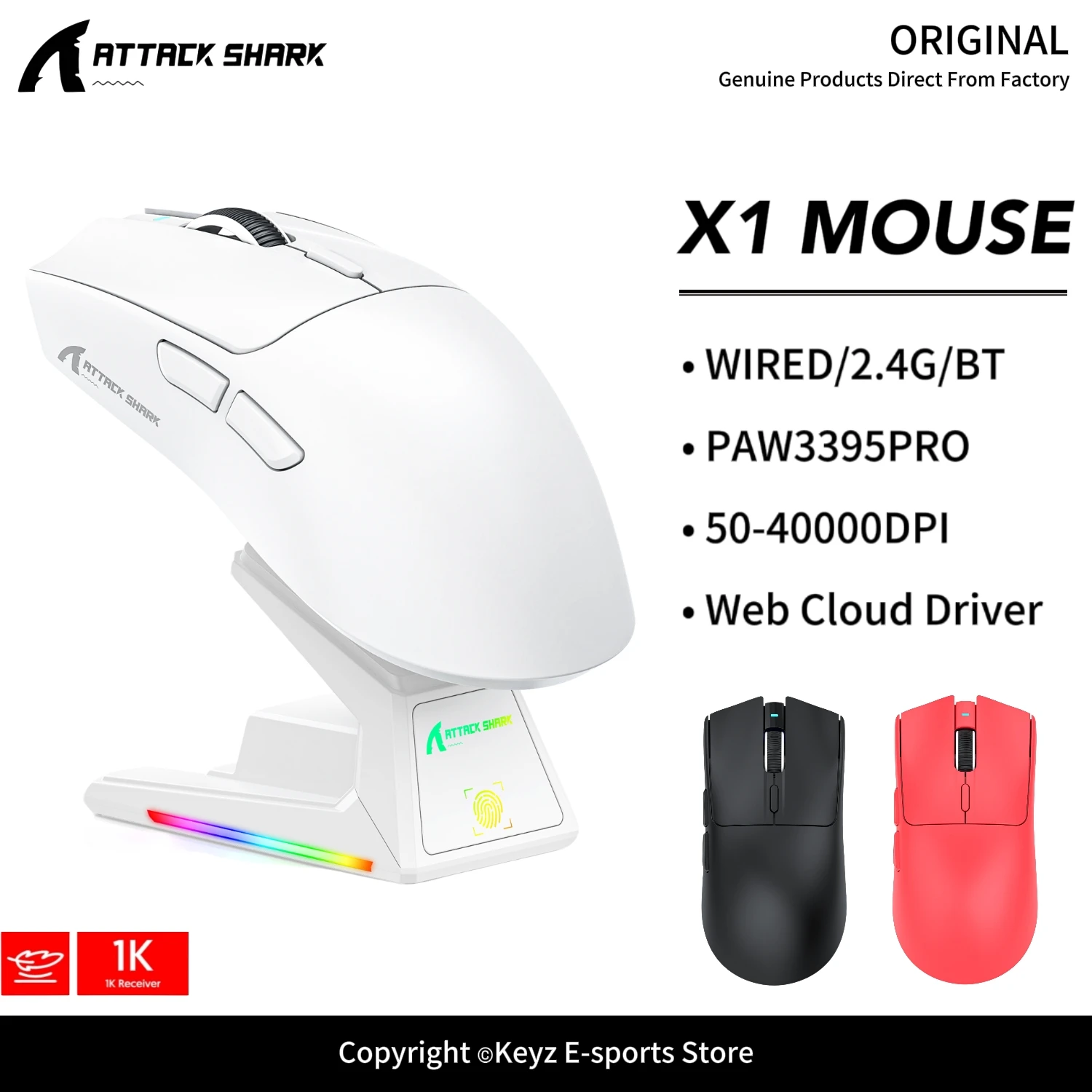 ATTACK SHARK X1 Lightweight Gaming Mouse 1000Hz Wireless Mouse PAW3395PRO Sensor 40000DPI and 100 Million Switch for PC