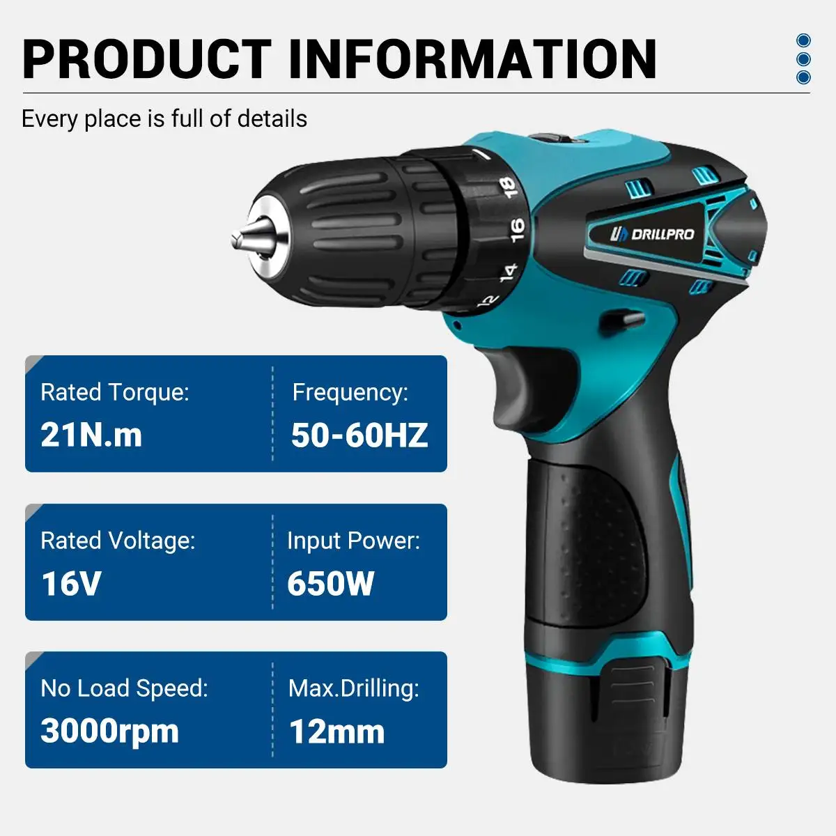 Drill pro 12mm 18 1 Drehmoment elektrische Schlag bohrmaschine Akku-Schrauben dreher mit Lithium-Batterie drahtlose Hand bohrmaschine DIY Elektro werkzeug