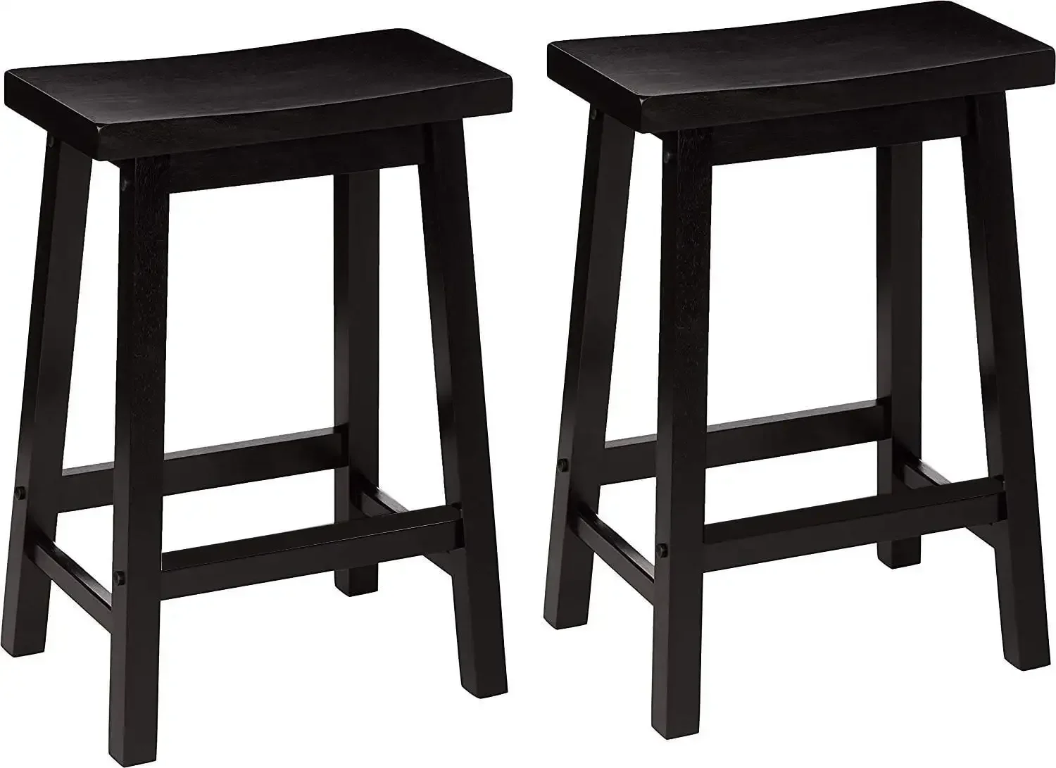 Indoor Counter Height Backless Saddle Wood Stool Set of 2 In Black.