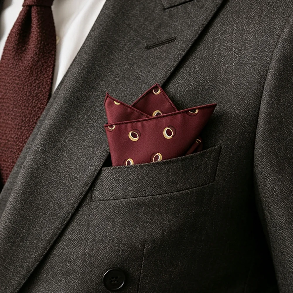 Lenço de Bolso Masculino de Poliéster Macio com Bolinhas e Listras de 23cm – Ideal para Negócios, Eventos Formais, Casamentos e Banquetes